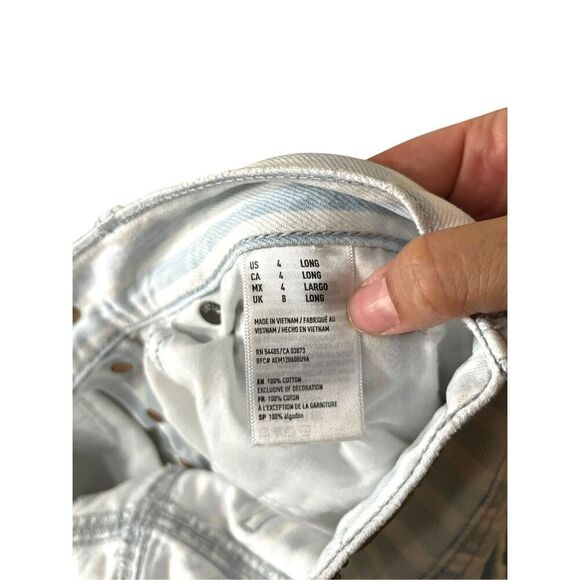 American Eagle Tomgirl Jeans Size 4 Long Button Fly Blue White Striped - Picture 10 of 10
